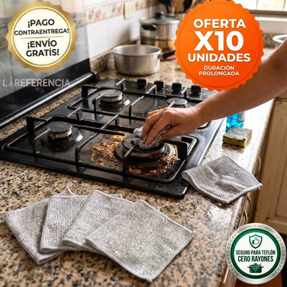 PAÑOS ANTIRAYONES X10®  - ARRANCA GRASA SIN DAÑAR EL TEFLÓN